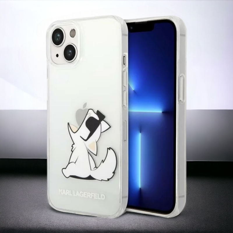 Ovitek Karl Lagerfeld "Choupette - transparent" za iPhone 14 Plus/15 Plus (KLHCP14MCFNRC) – Prozorna / PC + TPU silikon