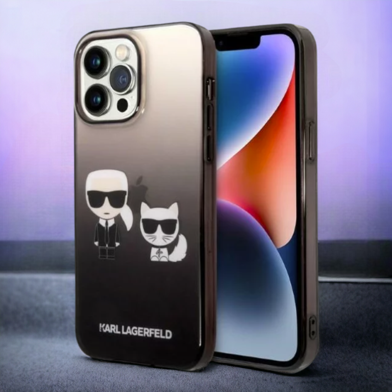 Ovitek Karl Lagerfeld "Karl & Choupette - black gradient" za iPhone 14 Pro Max (KLHCP14XTGKCK) – Črna / PC + TPU silikon
