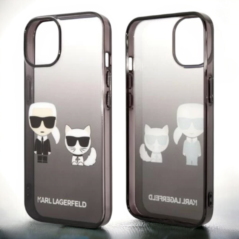 Ovitek Karl Lagerfeld "Karl & Choupette - black gradient" za iPhone 14 Pro Max (KLHCP14XTGKCK)