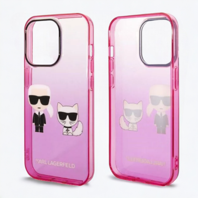 Ovitek Karl Lagerfeld "Karl & Choupette - pink gradient" za iPhone 14 Pro (KLHCP14LTGKCP)
