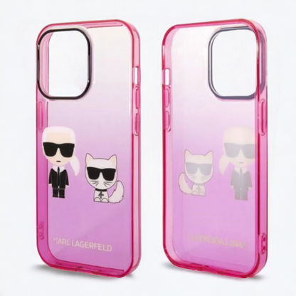 Ovitek Karl Lagerfeld "Karl & Choupette - pink gradient" za iPhone 14 Pro (KLHCP14LTGKCP)