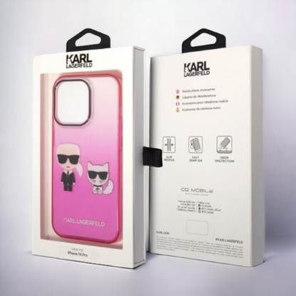 Ovitek Karl Lagerfeld "Karl & Choupette - pink gradient" za iPhone 14 Pro (KLHCP14LTGKCP)