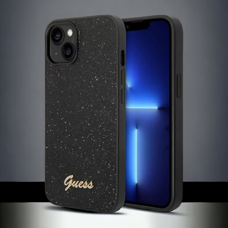 Ovitek Guess "Glitter Black" za iPhone 14 Plus/ 15 Plus (GUHCP14MHGGSHK) – Črna / PC + TPU silikon