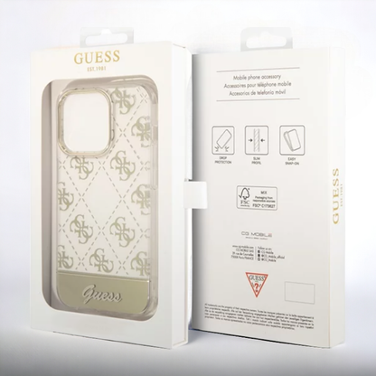 Ovitek Guess "Peony Glitter Script Logo" za iPhone 14 Pro Max - zlata (GUHCP14XHG4MHG)