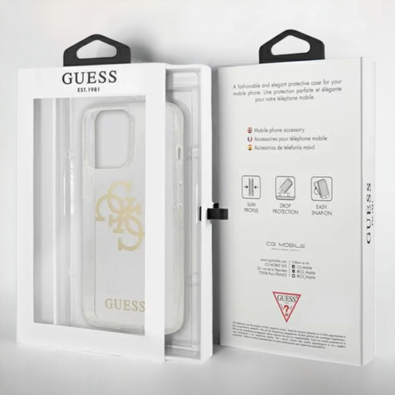 Ovitek Guess "Big 4G Full Glitter" za iPhone 13 Pro - prozorna (GUHCP13LPCUGL4GTR)