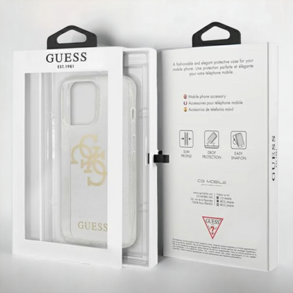 Ovitek Guess "Big 4G Full Glitter" za iPhone 13 Pro - prozorna (GUHCP13LPCUGL4GTR)