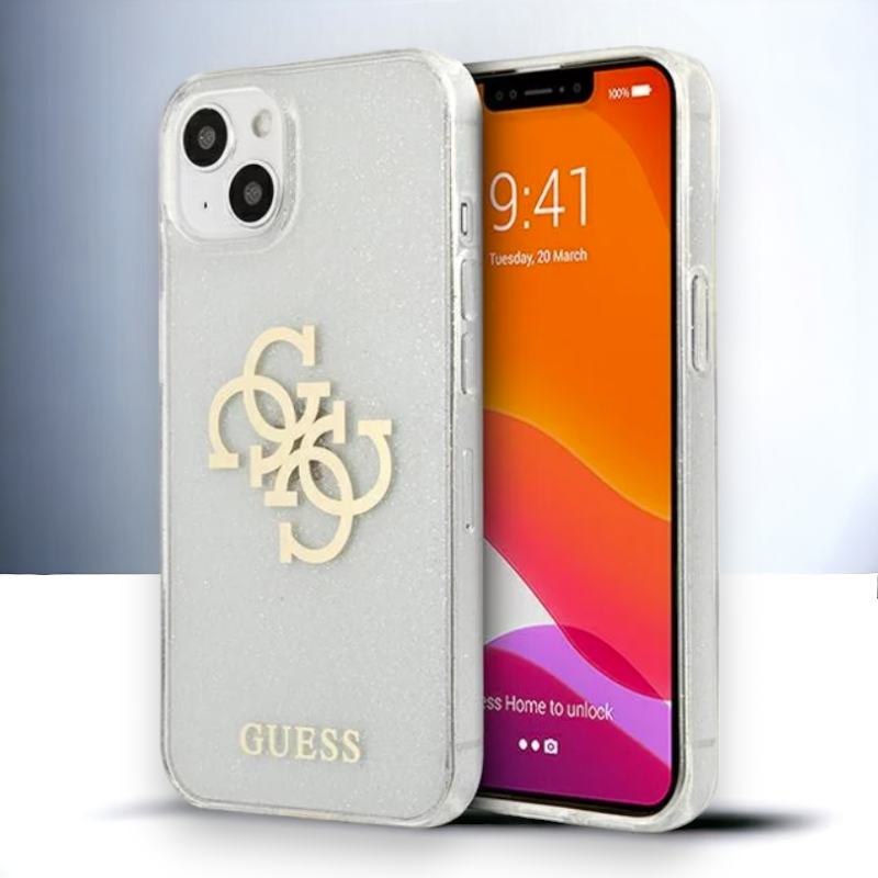 Ovitek Guess "Big 4G Full Glitter" za iPhone 14 Plus/ 15 Plus - prozorna (GUHCP14MPCUGL4GTR) – Prozorna / PC + TPU silik