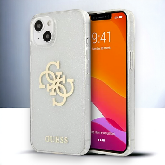 Ovitek Guess "Big 4G Full Glitter" za iPhone 14 Plus/ 15 Plus - prozorna (GUHCP14MPCUGL4GTR) – Prozorna / PC + TPU silik