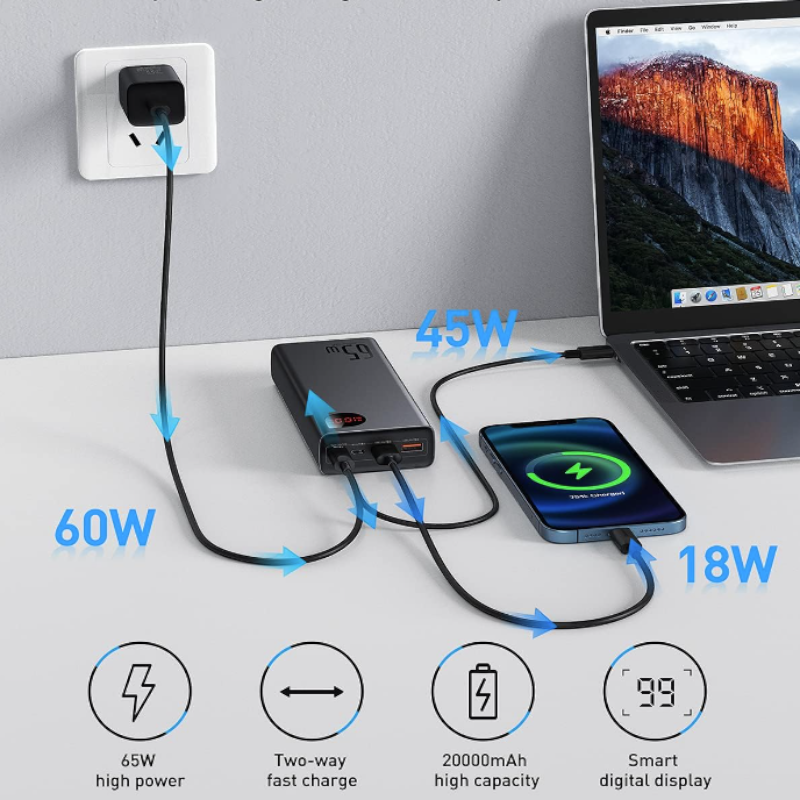 Polnilna postaja "LED display" 20.000mAh 65W – Baseus