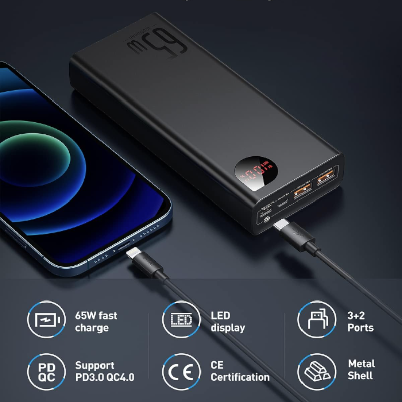Polnilna postaja "LED display" 20.000mAh 65W – Baseus
