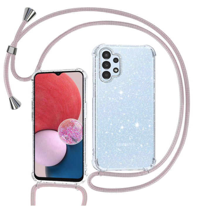 Silikonski ovitek z vrvico "Glitter RoseGold" za Samsung Galaxy A13 4G – Infostyle – Svetlo roza / TPU silikon