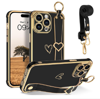 Silikonski ovitek "GUAGUA" z vrvico in držalom za iPhone 14 Pro Max – Infostyle – Črna / TPU silikon