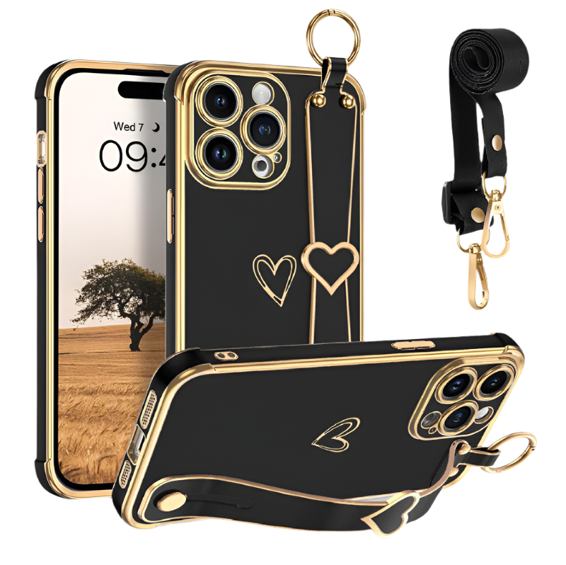 Silikonski ovitek "GUAGUA" z vrvico in držalom za iPhone 12 Pro Max – Infostyle – Črna / TPU silikon