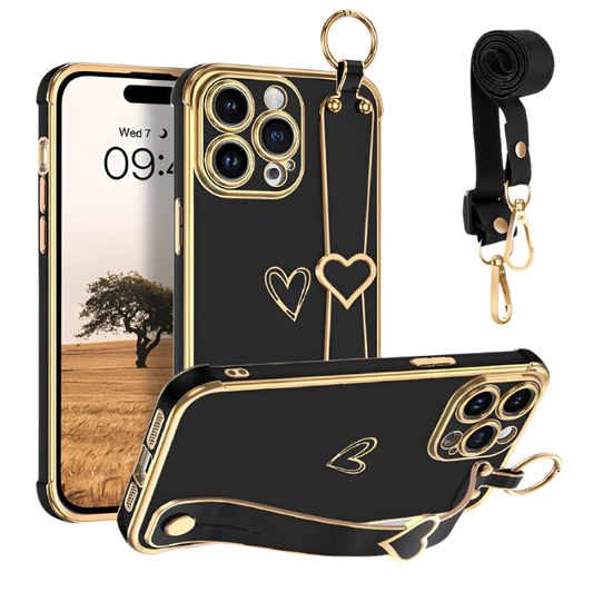 Silikonski ovitek "GUAGUA" z vrvico in držalom za iPhone 12 Pro Max – Infostyle – Črna / TPU silikon