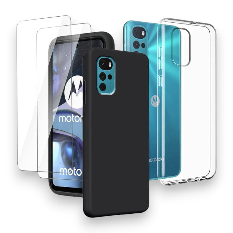 Komplet 2x silikonski ovitek + 2x zaščitno steklo za Motorola Moto G22 4G – Infostyle – Črna / TPU silikon