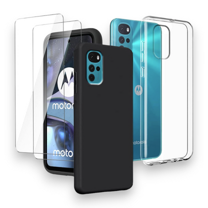 Komplet 2x silikonski ovitek + 2x zaščitno steklo za Motorola Moto G22 4G – Infostyle – Črna / TPU silikon