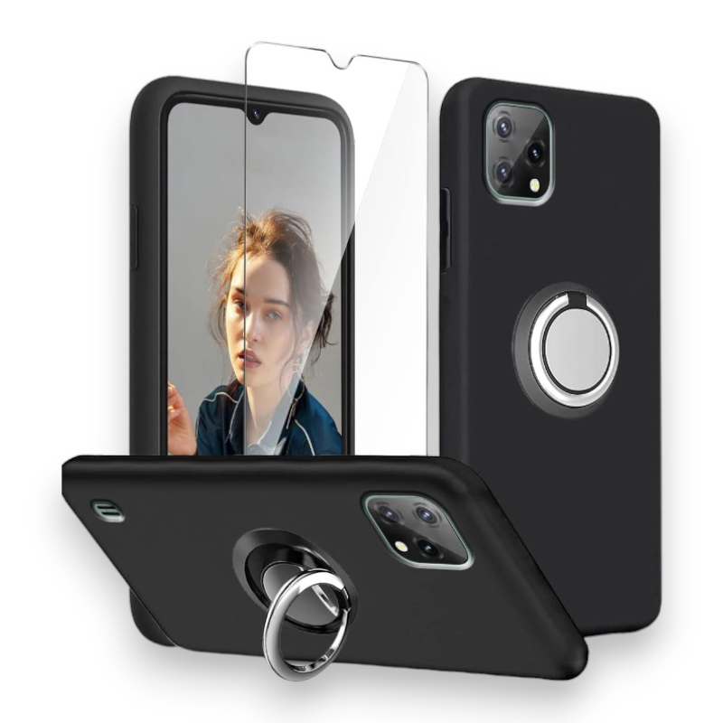 Komplet silikonski ovitek + zaščitno steklo + držalo za Blackview A55 6.5" – Infostyle – Črna / TPU silikon