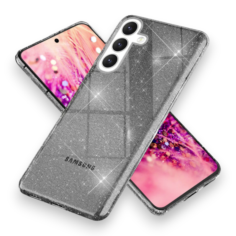 Ovitek "Clear Glitter Nalia" za Samsugn Galaxy S24 Plus – Črna / PC + TPU silikon