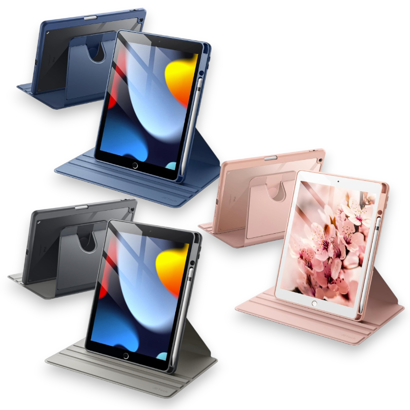 Preklopna torbica "Rotating " za tablični računalnik Apple iPad 9/8/7 10.2" – JETech – Temno modra / PC + TPU silikon