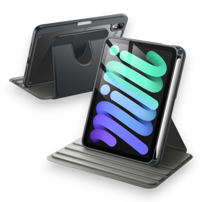Preklopna torbica "Rotating " za tablični računalnik Apple iPad Mini 6 8.3" 2021 – JETech – Siva / PC + TPU silikon
