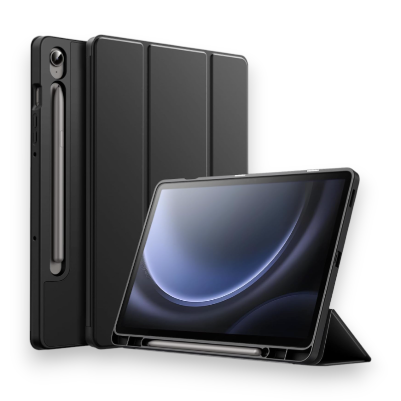Preklopna torbica "Fold" za tablični računalnik Samsung Galaxy Tab S9 Fe 10.9" – JETech – Črna / Umetno usnje + TPU sili
