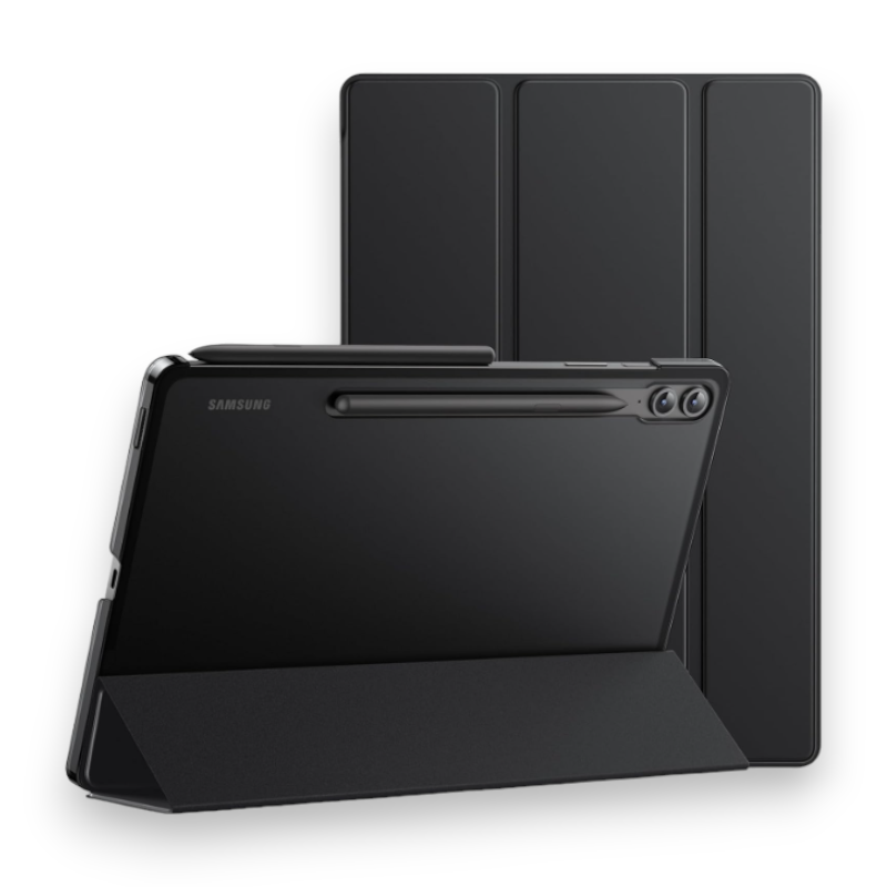 Preklopna torbica "Translucent" za tablični računalnik Samsung Galaxy Tab S9 Fe+ 12.4" – JETech – Črna / PC + mikrovlakn