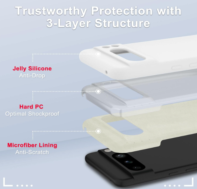 Komplet silikonski ovitek + 2x zaščitno steklo za Google Pixel 8 Pro – Yenapoon