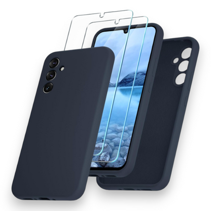 Komplet silikonski ovitek + 2x zaščitno steklo za Samsung Galaxy A34 5G – Yenapoon – Temno modra / PC + TPU silikon