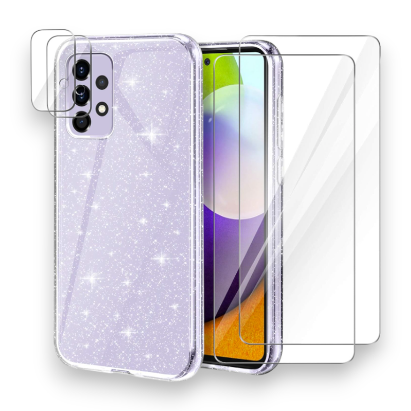 Komplet silikonski ovitek + 2 zaščitnih stekel + 2 zaščitni stekli za kamero za Samsung Galaxy A52 5G – Infostyle – Proz