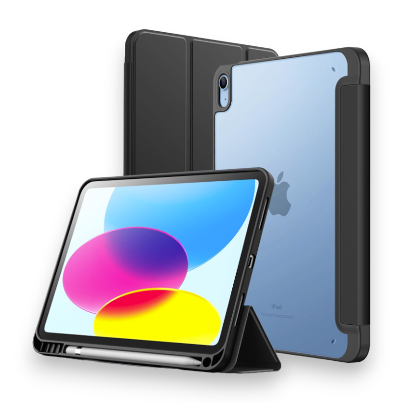 Preklopna torbica "Matte Transparent" za iPad 10. generacija 10.9''/ iPad 11. generacije (2025, A16, 11”) – JETech – Črn