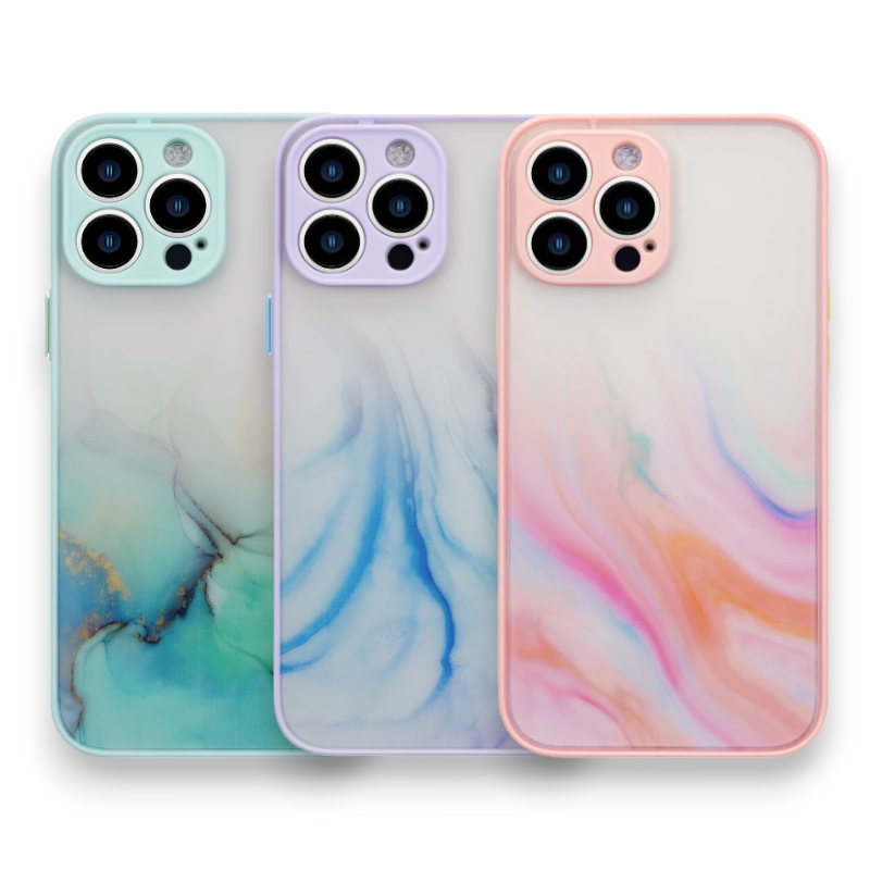 Ovitek "Transparent Marble" za iPhone 12 Pro Max – Infostyle – Pastelno vijolična / PC + TPU silikon