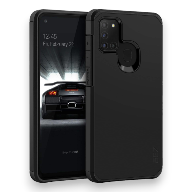 Silikonski ovitek "BEZ Robust" za Samsung Galaxy A21s – Črna / PC + TPU silikon