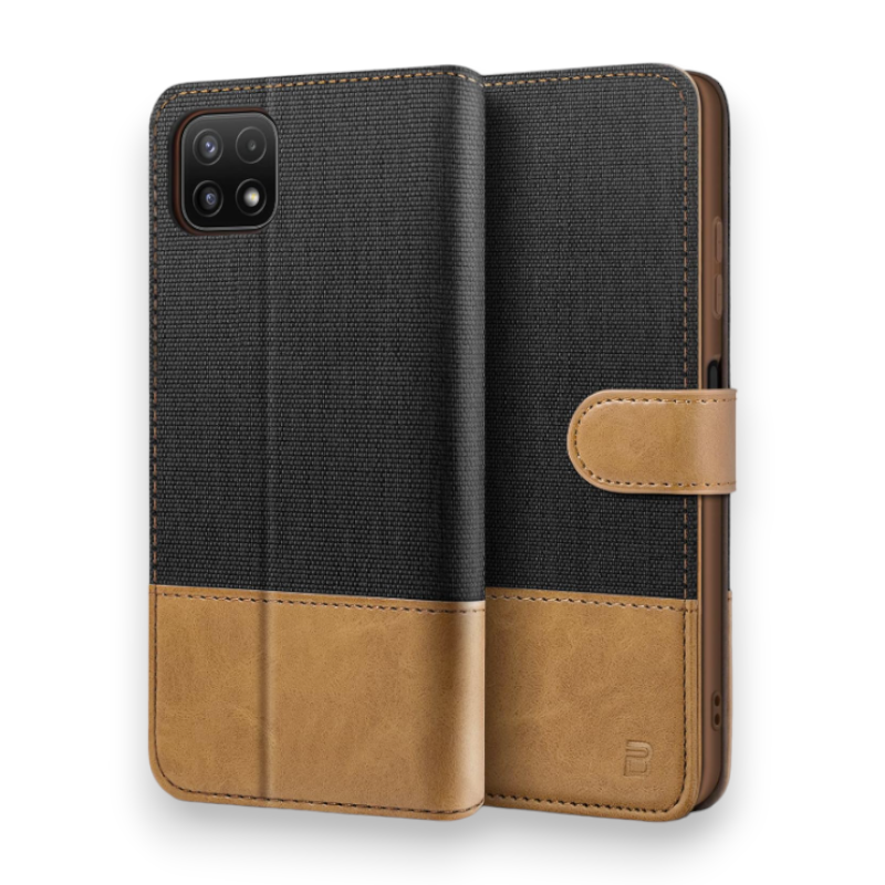 Preklopna torbica "BEZ Magnetic Strap" za Samsung Galaxy A22 5G – Črna / Umetno usnje + TPU silikon
