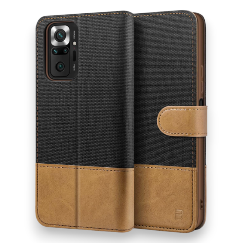 Preklopna torbica "BEZ Magnetic Strap" za Xiaomi Redmi Note 10 Pro – Črna / Umetno usnje + TPU silikon