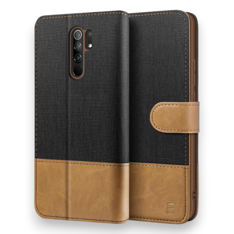 Preklopna torbica "BEZ Magnetic Strap" za Xiaomi Redmi 9 – Črna / Umetno usnje + TPU silikon