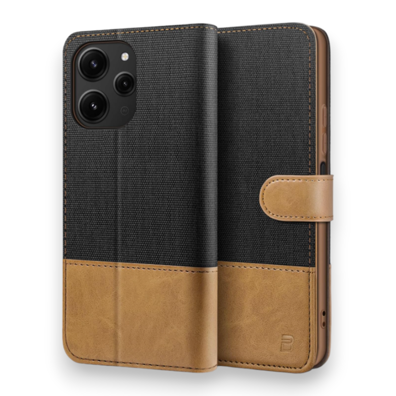 Preklopna torbica "BEZ Magnetic Strap" za Xiaomi Redmi 12 – Črna / Umetno usnje + TPU silikon