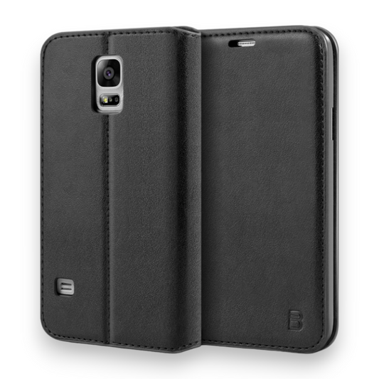 Preklopna torbica "BEZ Protective Flip" za Samsung Galaxy S5 – Črna / Umetno usnje + TPU silikon