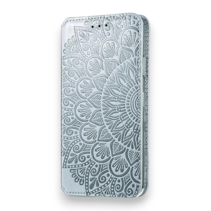 Preklopna torbica "Mandala" za Oppo A57 4G – Infostyle – Svetlo siva / Umetno usnje + TPU silikon