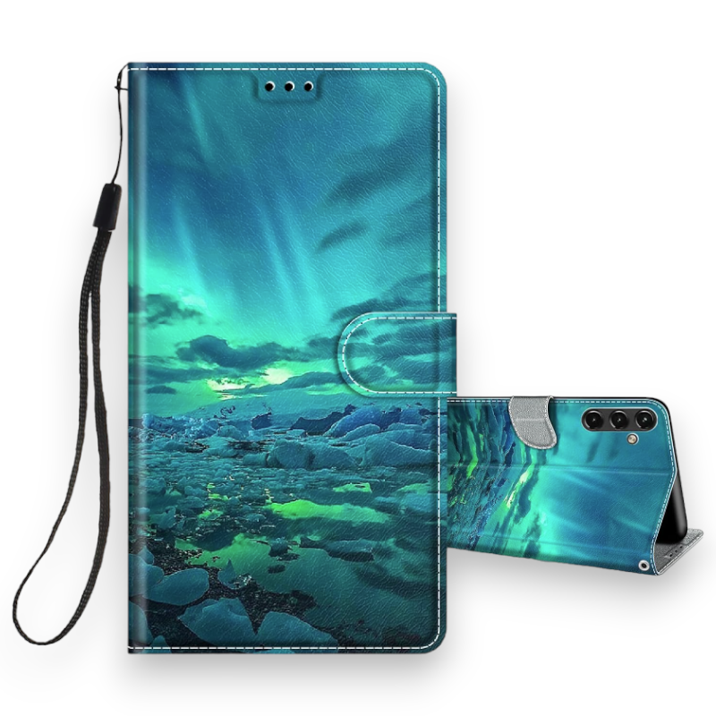 Preklopna torbica "Polar Lights" za Samsung Galaxy A14 – Infostyle – Zelena / Umetno usnje + TPU silikon