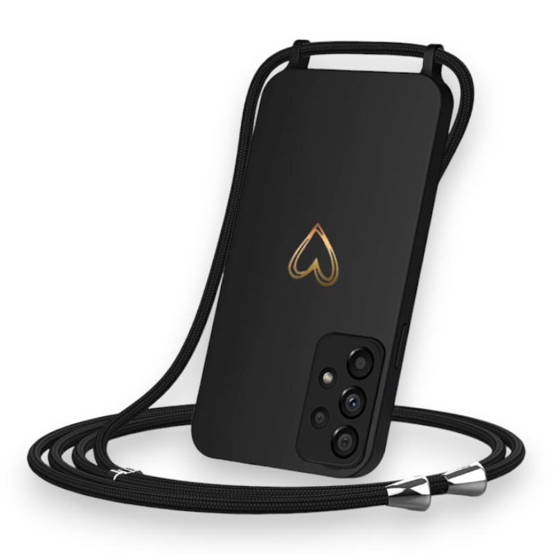 Silikonski ovitek z vrvico "Heart" za Samsung Galaxy A23 4G/5G – Infostyle – Črna / TPU silikon