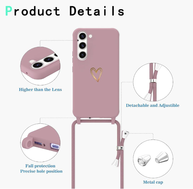 Silikonski ovitek z vrvico "CaseLover Heart" za Samsung Galaxy S23 5G – Infostyle