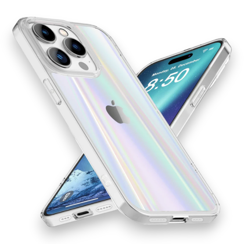 Komplet 2 zaščitni stekli + ovitek "Holo Nalia" za iPhone 14 Pro – Prozorna / PC + TPU silikon