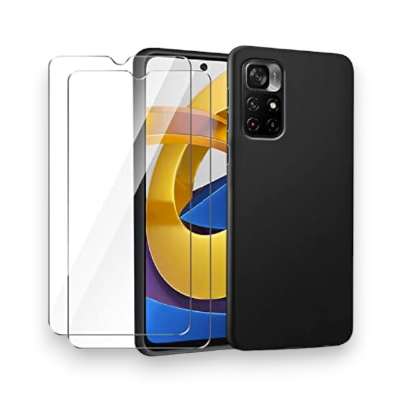 Komplet silikonski ovitek + 2x zaščitno steklo za Xiaomi Pococ M4 Pro 5G – Infostyle – Črna / TPU silikon