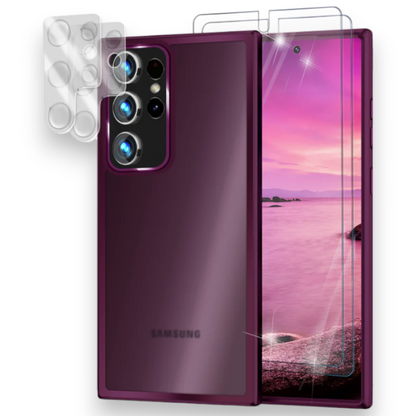 Komplet 2 zaščitni foliji + 2 zaščiti za kamero + ovitek "Matte Hybrid Nalia" za Samsung Galaxy S23 Ultra – Temno rdeča 