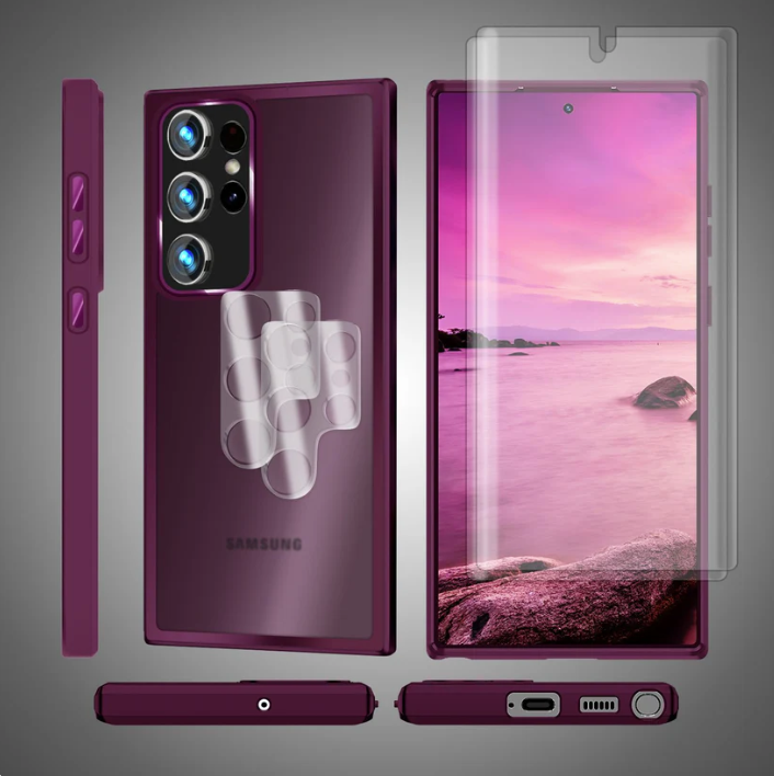 Komplet 2 zaščitni foliji + 2 zaščiti za kamero + ovitek "Matte Hybrid Nalia" za Samsung Galaxy S23 Ultra