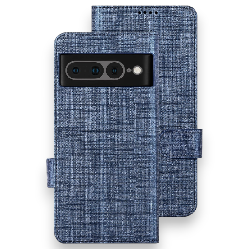 Preklopna torbica "Foluu Premium" za Google Pixel 7 Pro 2022 – Temno modra / Ekološko usnje + TPU silikon