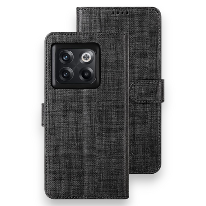Preklopna torbica "Foluu Premium" za OnePlus 10T 5G – Črna / Ekološko usnje + TPU silikon