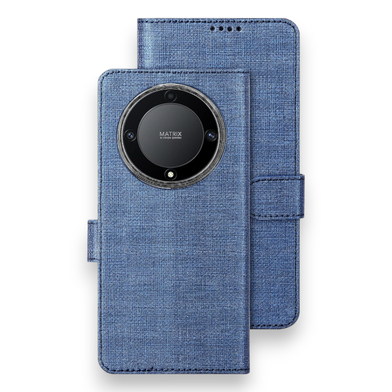 Preklopna torbica "Foluu Premium" za Honor Magic5 Lite 5G – Temno modra / Ekološko usnje + TPU silikon