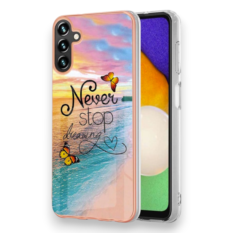 Silikonski ovitek "Never stop dreaming" za Samsung Galaxy A34 5G – Techsuit – Oranžna / TPU silikon