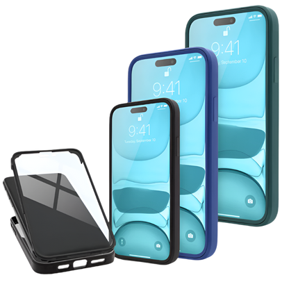 Ovitek "360° Edge" za iPhone 14 Pro – Moozy – Temno modra / PC + TPU silikon
